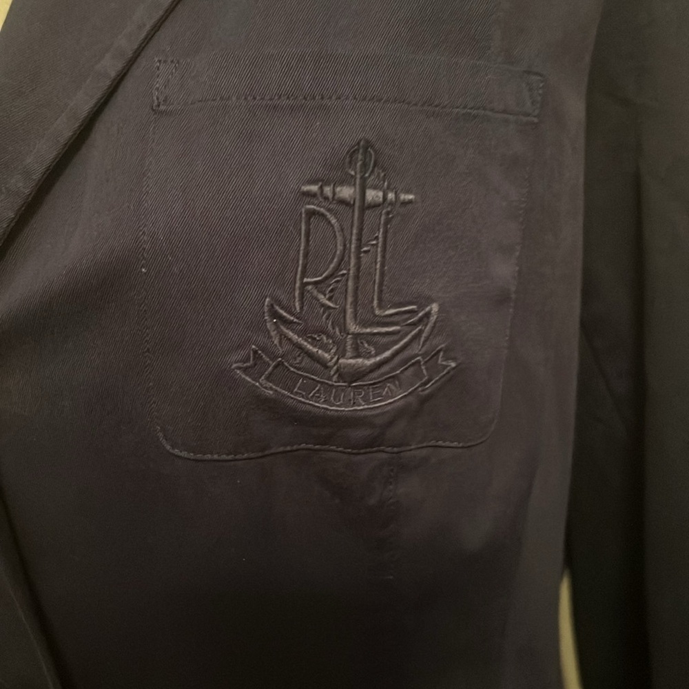 Lauren Ralph Lauren cotton blend Blazer Logo Chest Pocket navy blue size Large - Picture 4 of 8